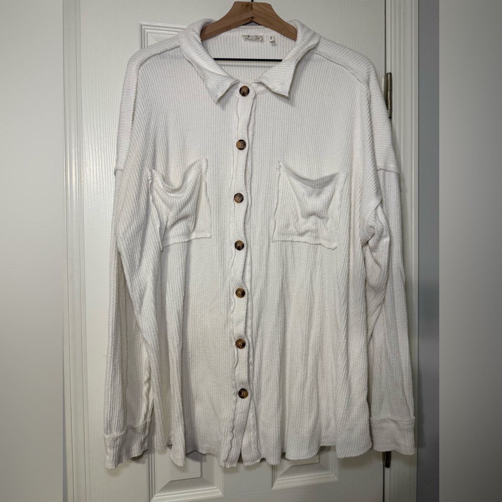 BKE Ribbed Knit Long Sleeve Oversized Button Up Cream Size  XL